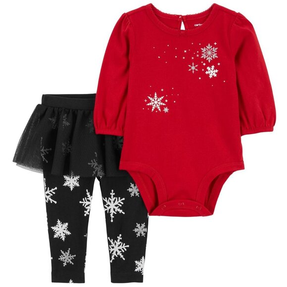 Baby Girls Carter's Christmas SNOWFLAKES Bodysuit & Tutu Pants size 9 12 mo NWT - Picture 1 of 4